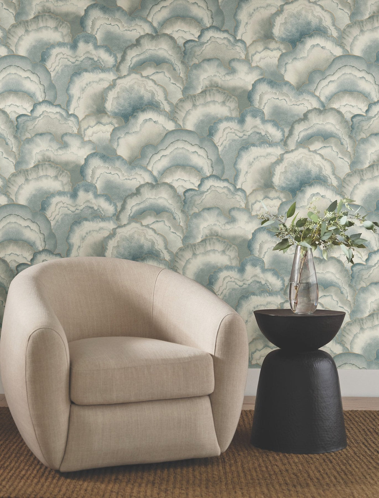 Abalone Mist Fans Misty Wallpaper with Metallic Bohemian Fans Pattern - York NT6184SAM