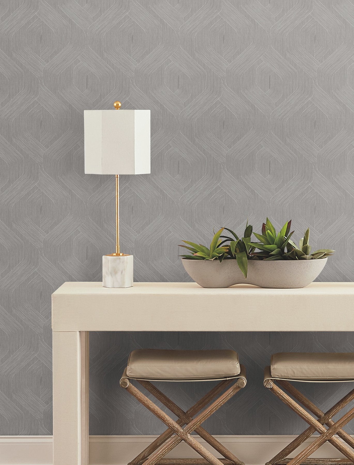 Fine Line Grey Geometric Wallpaper with Raised Ink Non Woven Transitional Pattern - York NT6191