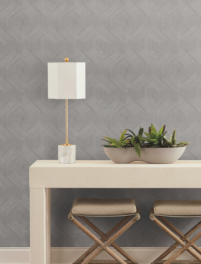 Fine Line Grey Geometric Wallpaper with Raised Ink Non Woven Transitional Pattern - York NT6191