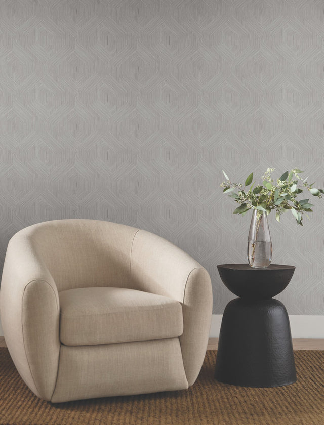 Fine Line Grey Geometric Wallpaper with Raised Ink Non Woven Transitional Pattern - York NT6191