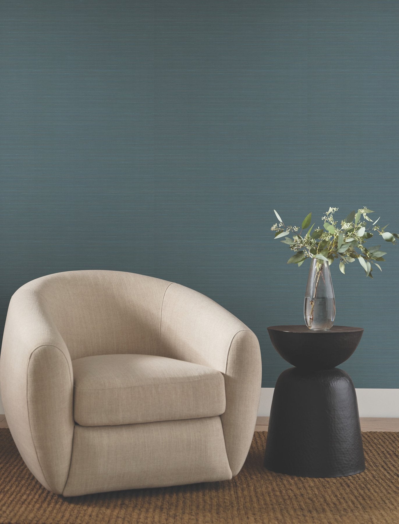 Quiet Vista Indigo Faux Grasscloth Vinyl Wallpaper - Candice Olson NT6201N