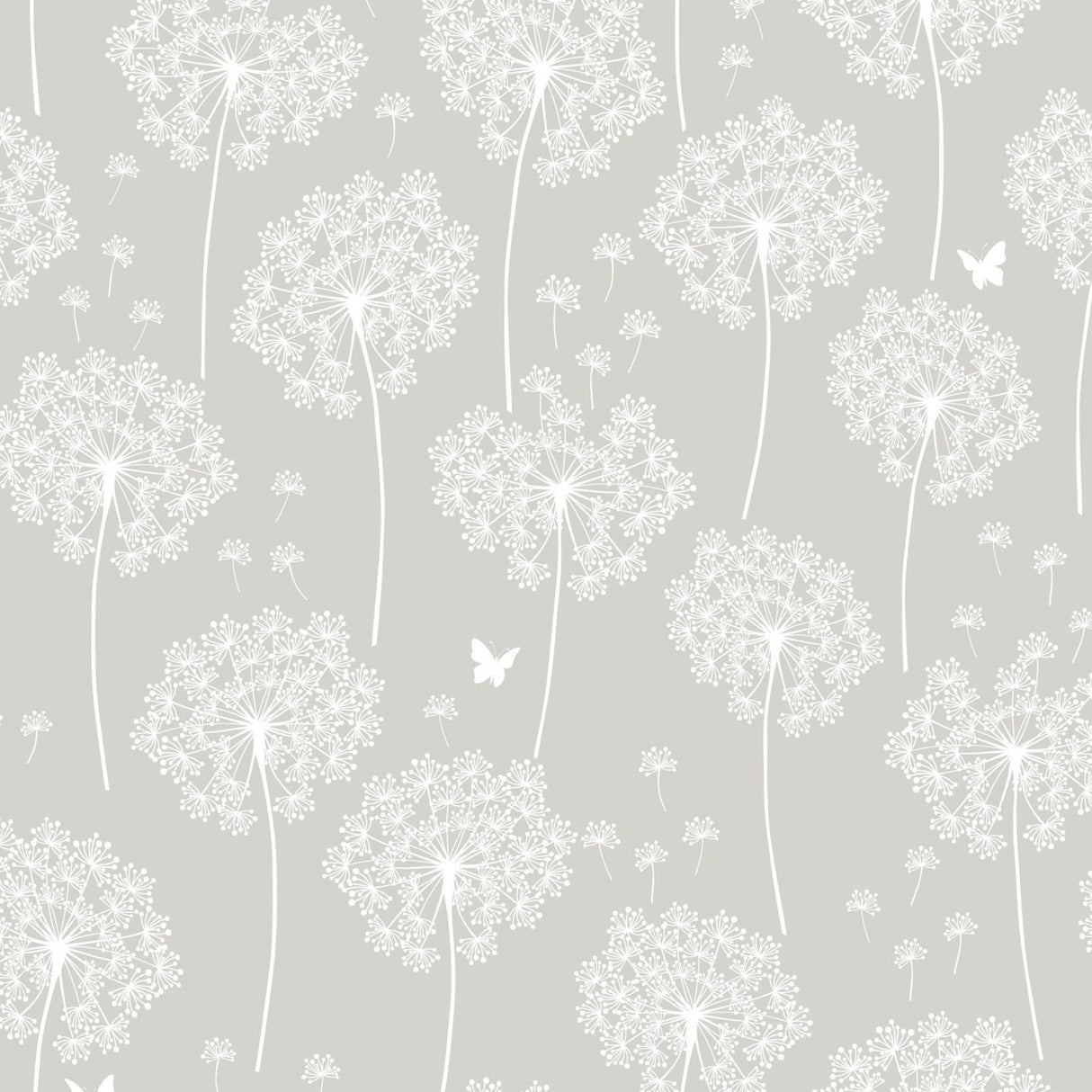 Dandelion Grey Peel & Stick Wallpaper with Nature Floral Motif - NuWallpaper NU1651