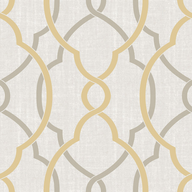 Sausalito Taupe & Yellow Peel & Stick Wallpaper with Modern Geometric Linen Effect - NuWallpaper NU1695