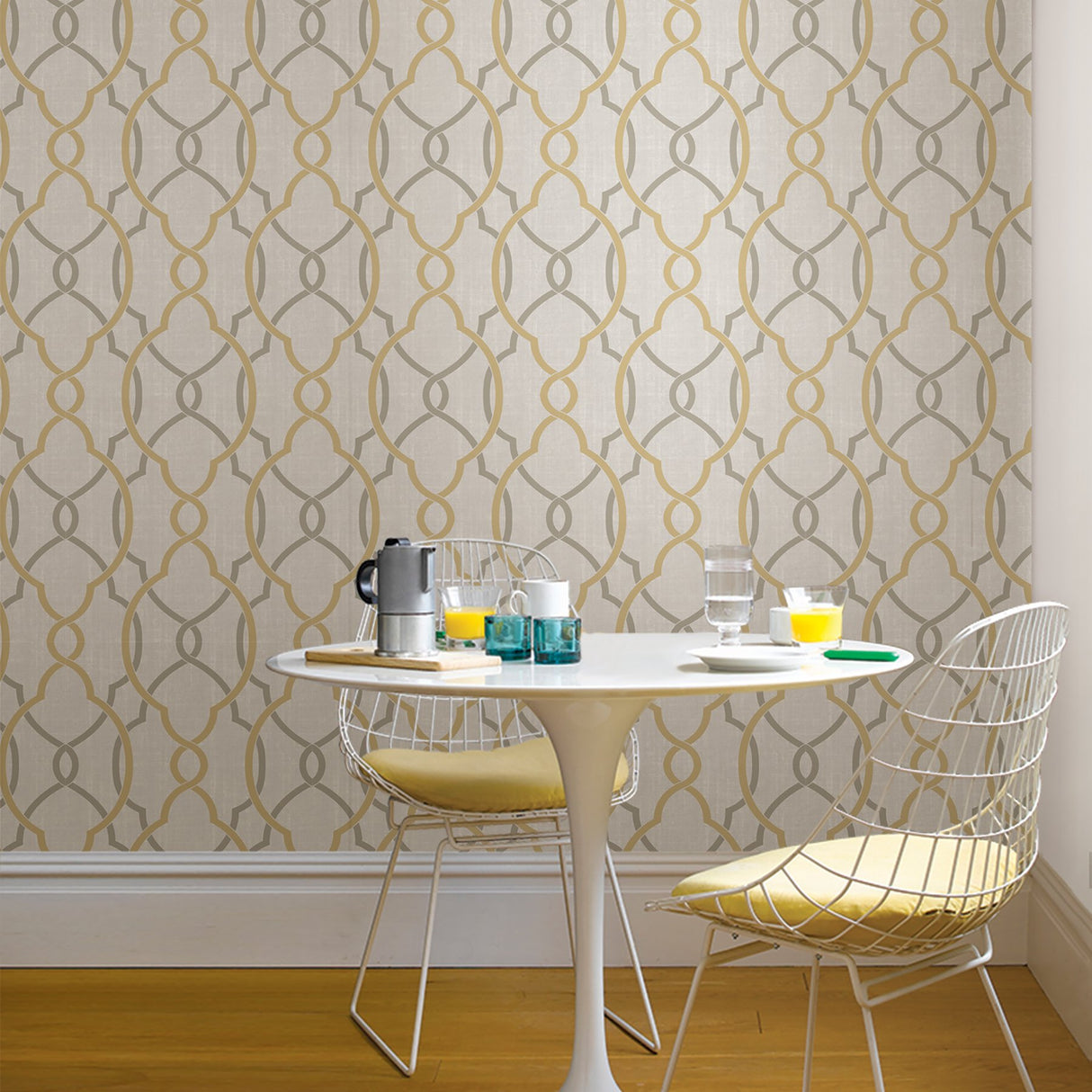 Sausalito Taupe & Yellow Peel & Stick Wallpaper with Modern Geometric Linen Effect - NuWallpaper NU1695