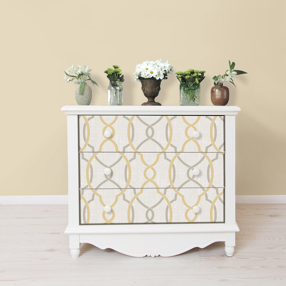 Sausalito Taupe & Yellow Peel & Stick Wallpaper with Modern Geometric Linen Effect - NuWallpaper NU1695