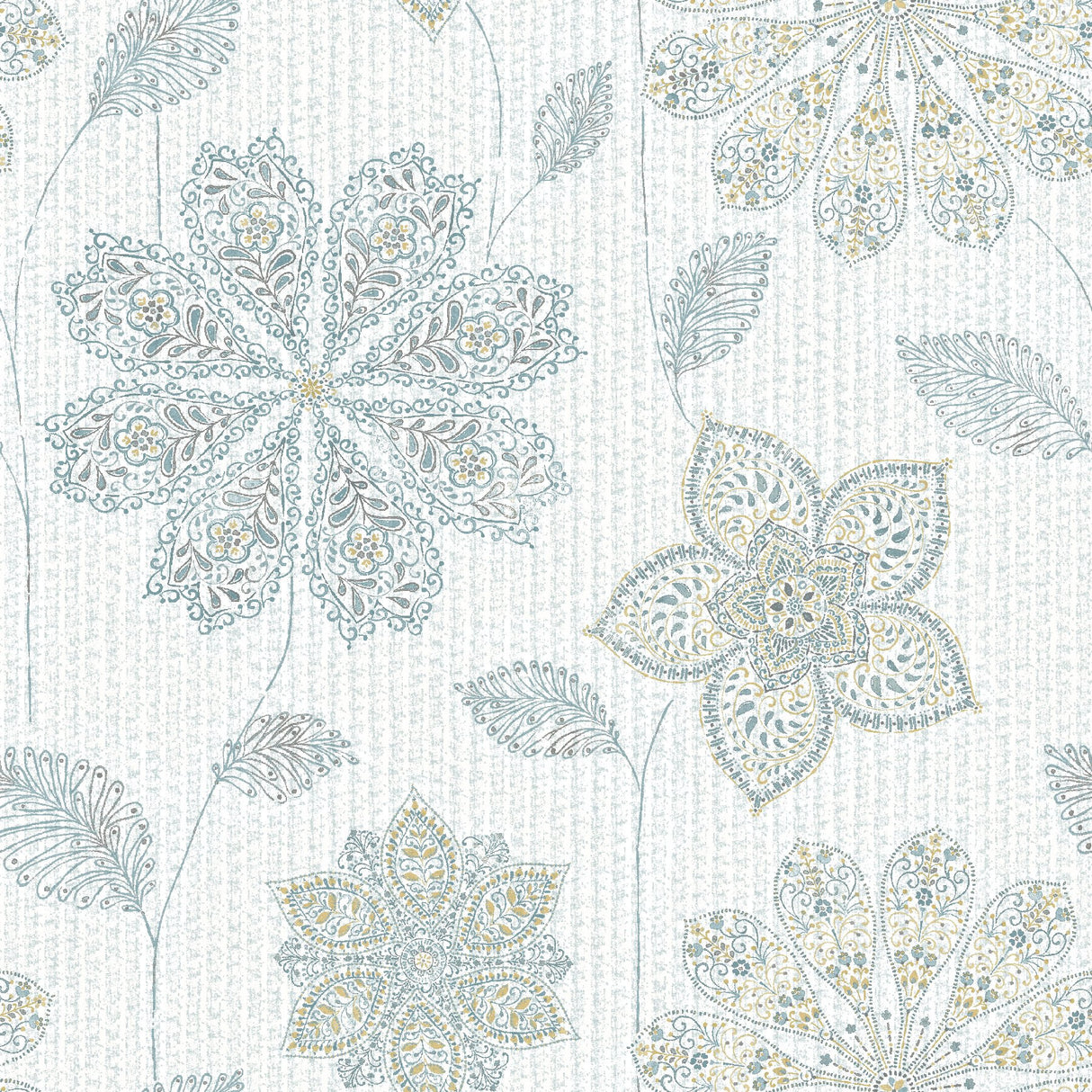 Gypsy Floral Blue & Green Peel & Stick Wallpaper with Modern Floral Pattern - NuWallpaper NU1697