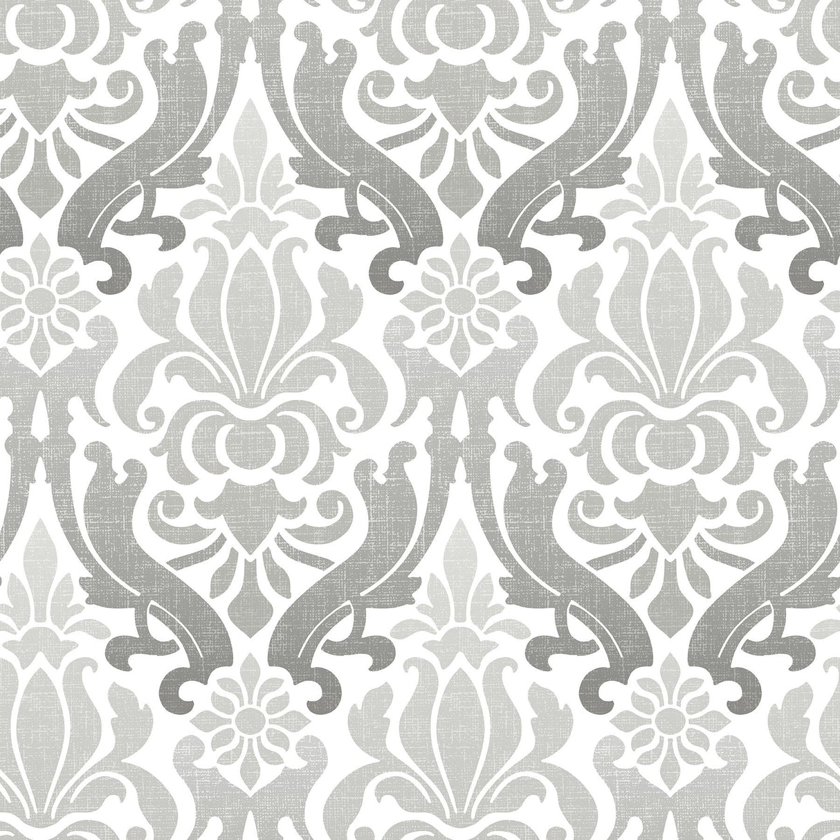 Nouveau Damask Grey Peel & Stick Wallpaper with Modern Geometric Damask - NuWallpaper NU1827