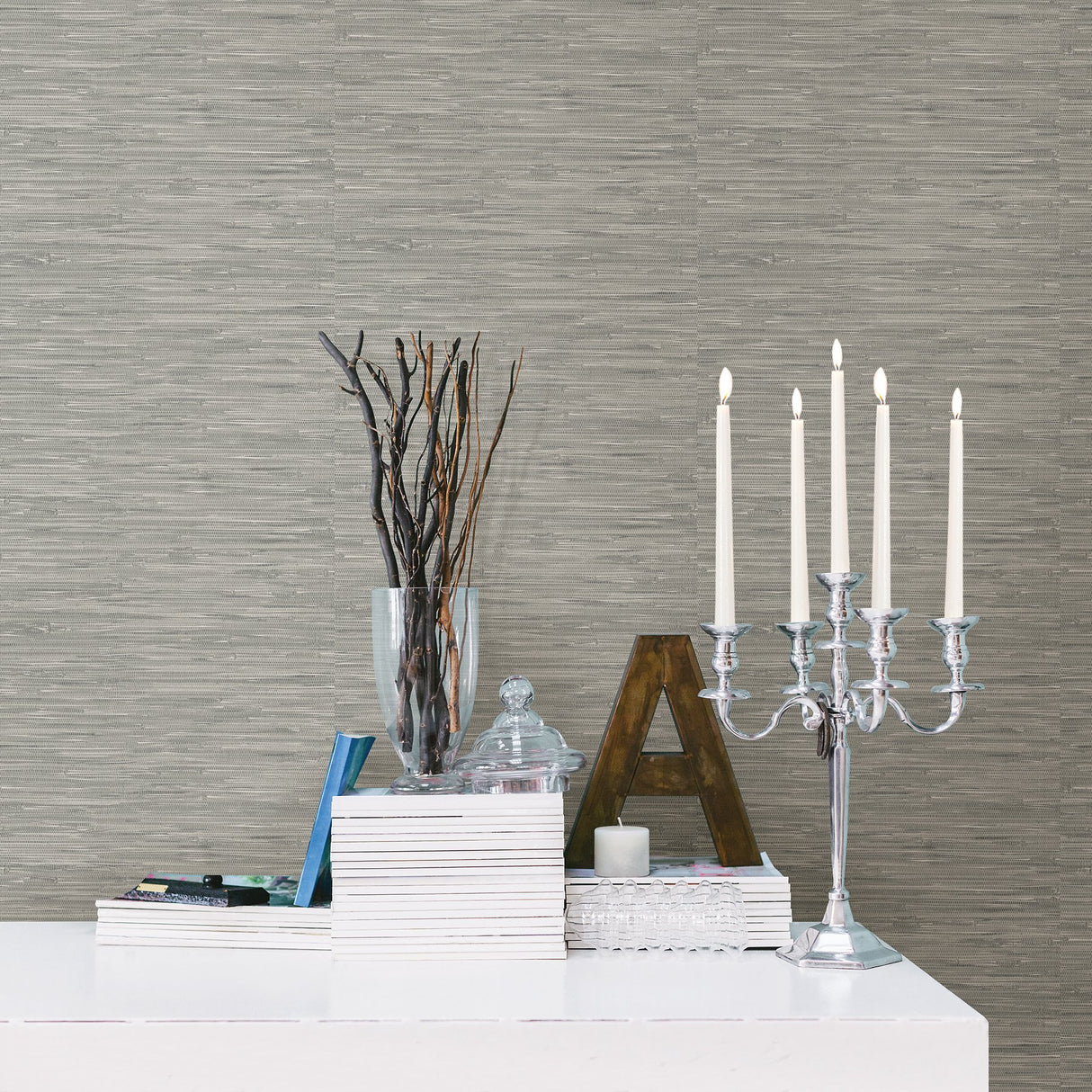Tibetan Grasscloth Grey Peel & Stick Wallpaper with Faux Grasscloth Pattern, Modern Graphics - NuWallpaper NU2083