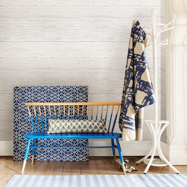 Shiplap Off White Peel & Stick Wallpaper with Distressed Wood Plank Pattern - NuWallpaper NU2187