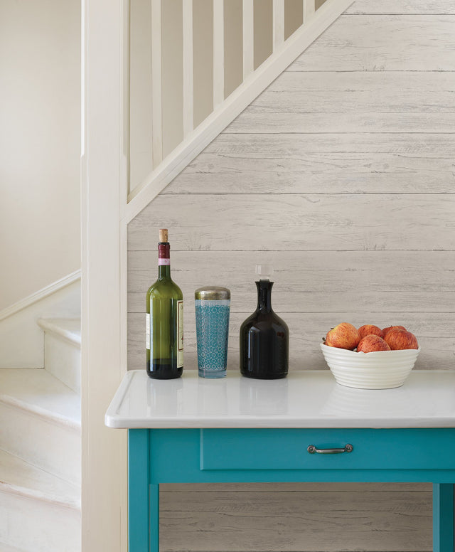 Shiplap Off White Peel & Stick Wallpaper with Distressed Wood Plank Pattern - NuWallpaper NU2187