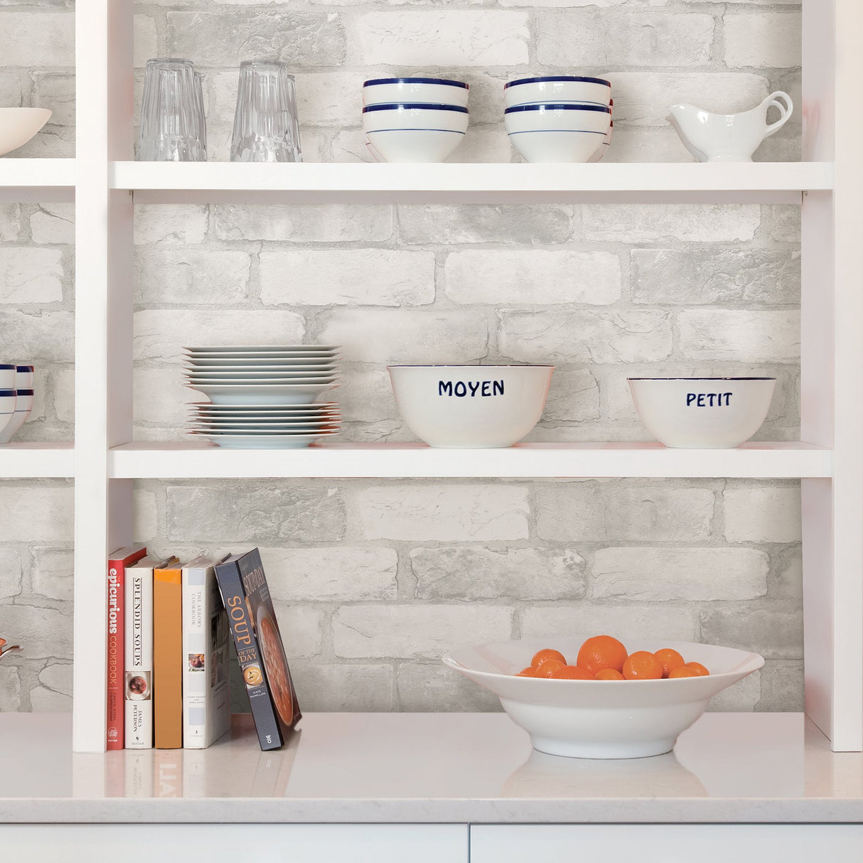 Loft White Brick Textured Peel & Stick Wallpaper with Faux Brick Pattern, Modern Style - NuWallpaper NU2218
