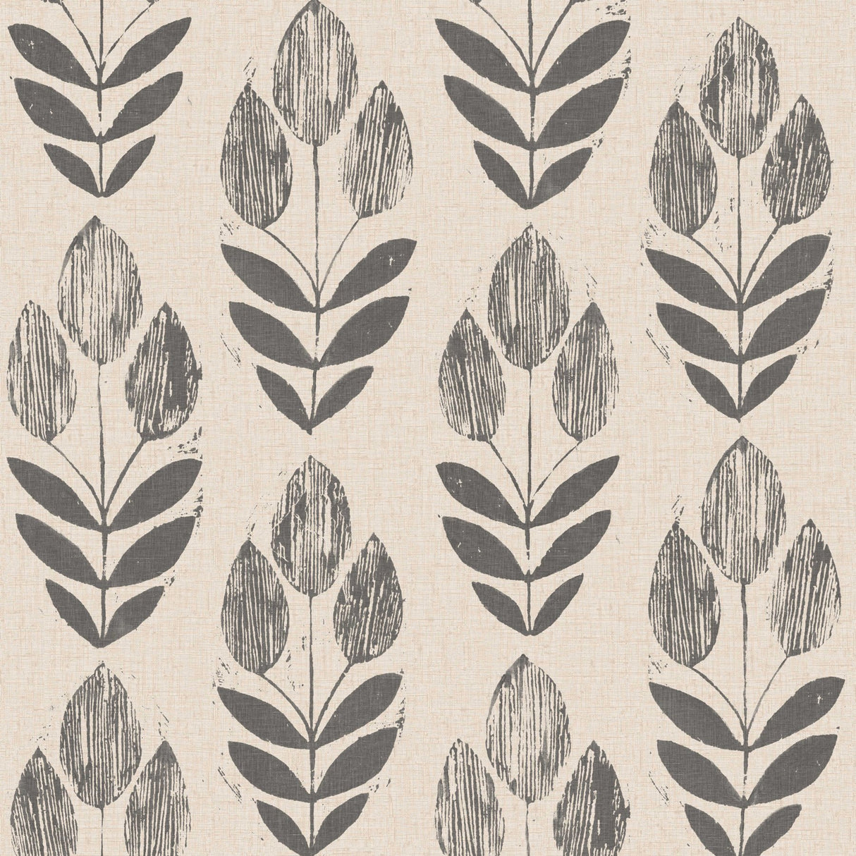 Folk Tulip Charcoal Peel & Stick Wallpaper with Scandinavian Motif - NuWallpaper NUS2459