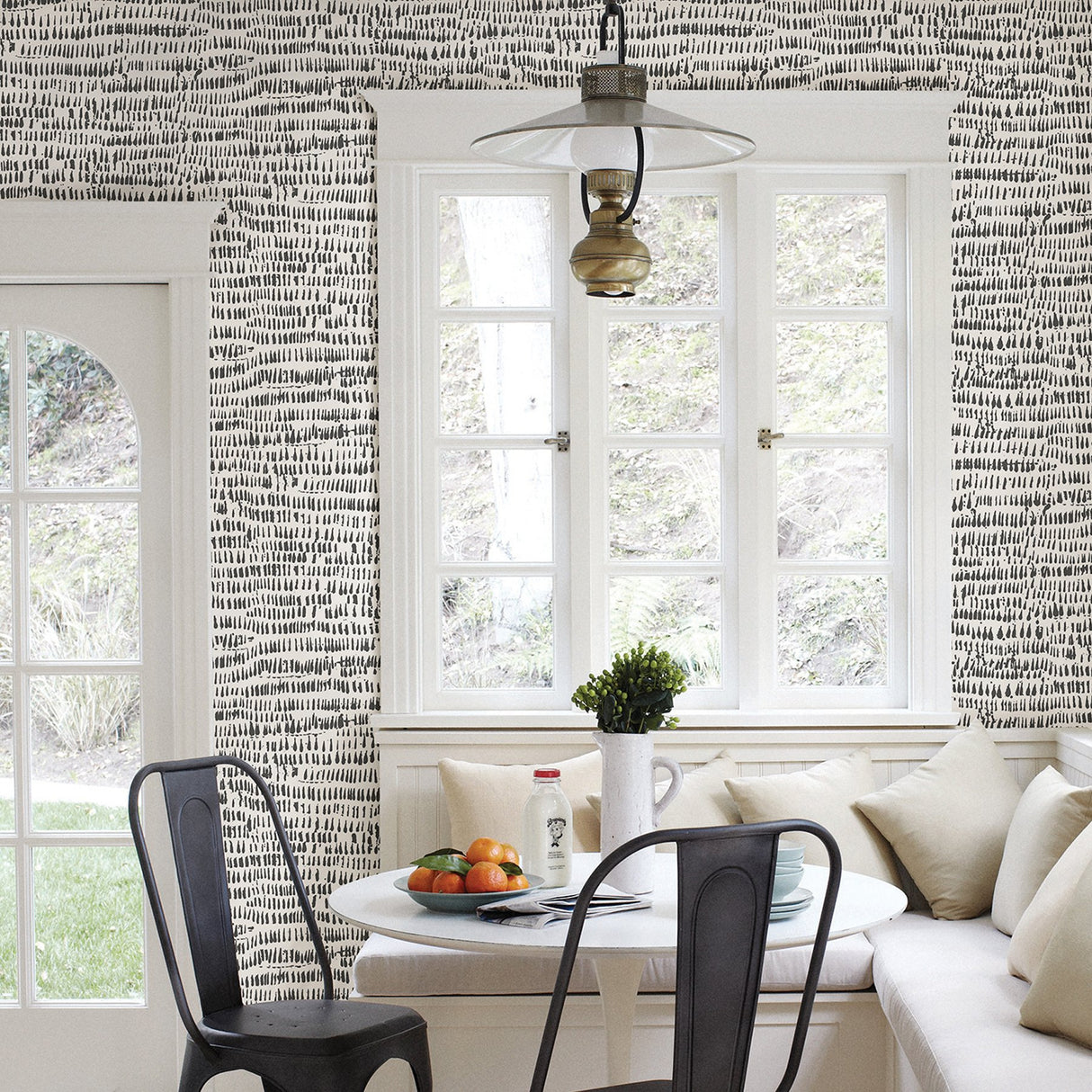 Kylver White & Black Peel & Stick Wallpaper with Speckled Brushstroke Graphic Pattern, Modern Style - Brewster NU2678