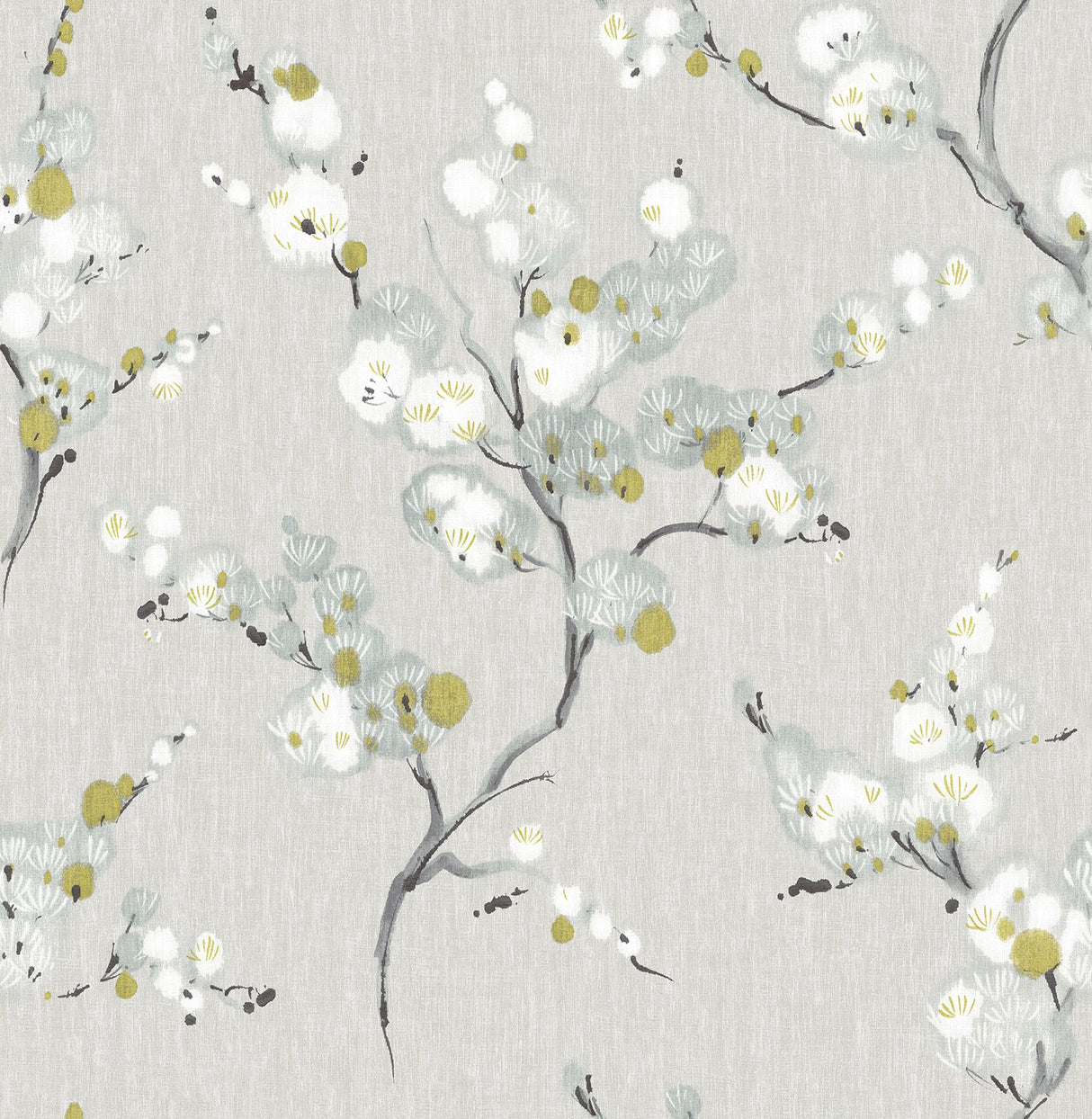 Mirei Grey Peel & Stick Wallpaper with Eastern Floral Motif - NuWallpaper NU2679