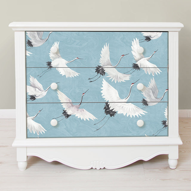 Halcyon Blue Peel & Stick Wallpaper with Hand-Painted Crane Pattern - NuWallpaper NU2680