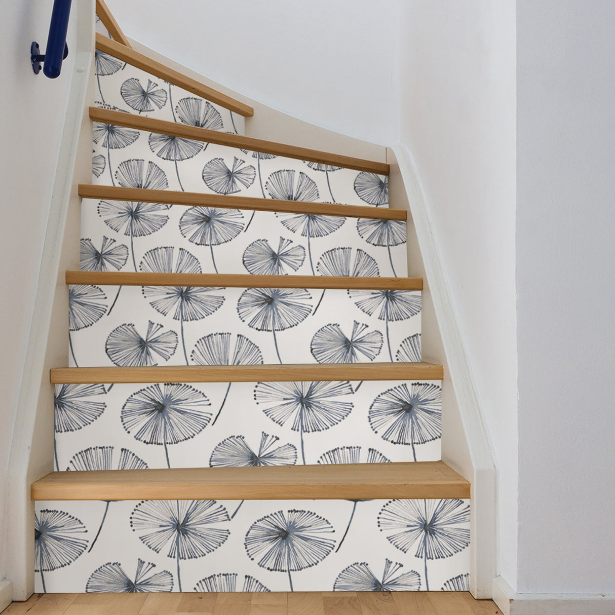 Aya White Peel & Stick Wallpaper with Navy Botanical Motif - NuWallpaper NU2683