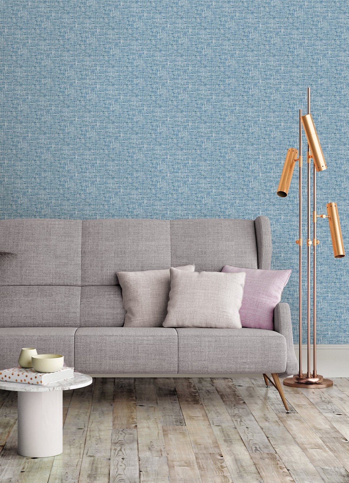 Poplin Texture Navy Peel & Stick Wallpaper with Woven Fabric Look - NuWallpaper NU2918