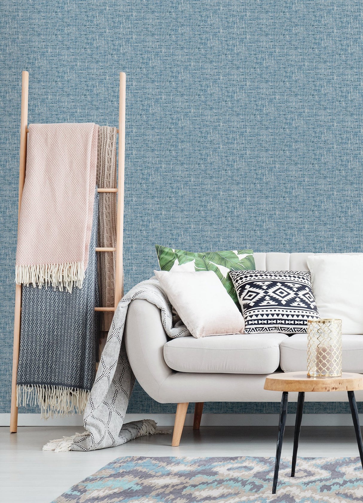 Poplin Texture Navy Peel & Stick Wallpaper with Woven Fabric Look - NuWallpaper NU2918