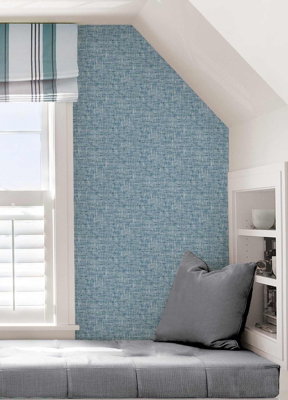 Poplin Texture Navy Peel & Stick Wallpaper with Woven Fabric Look - NuWallpaper NU2918