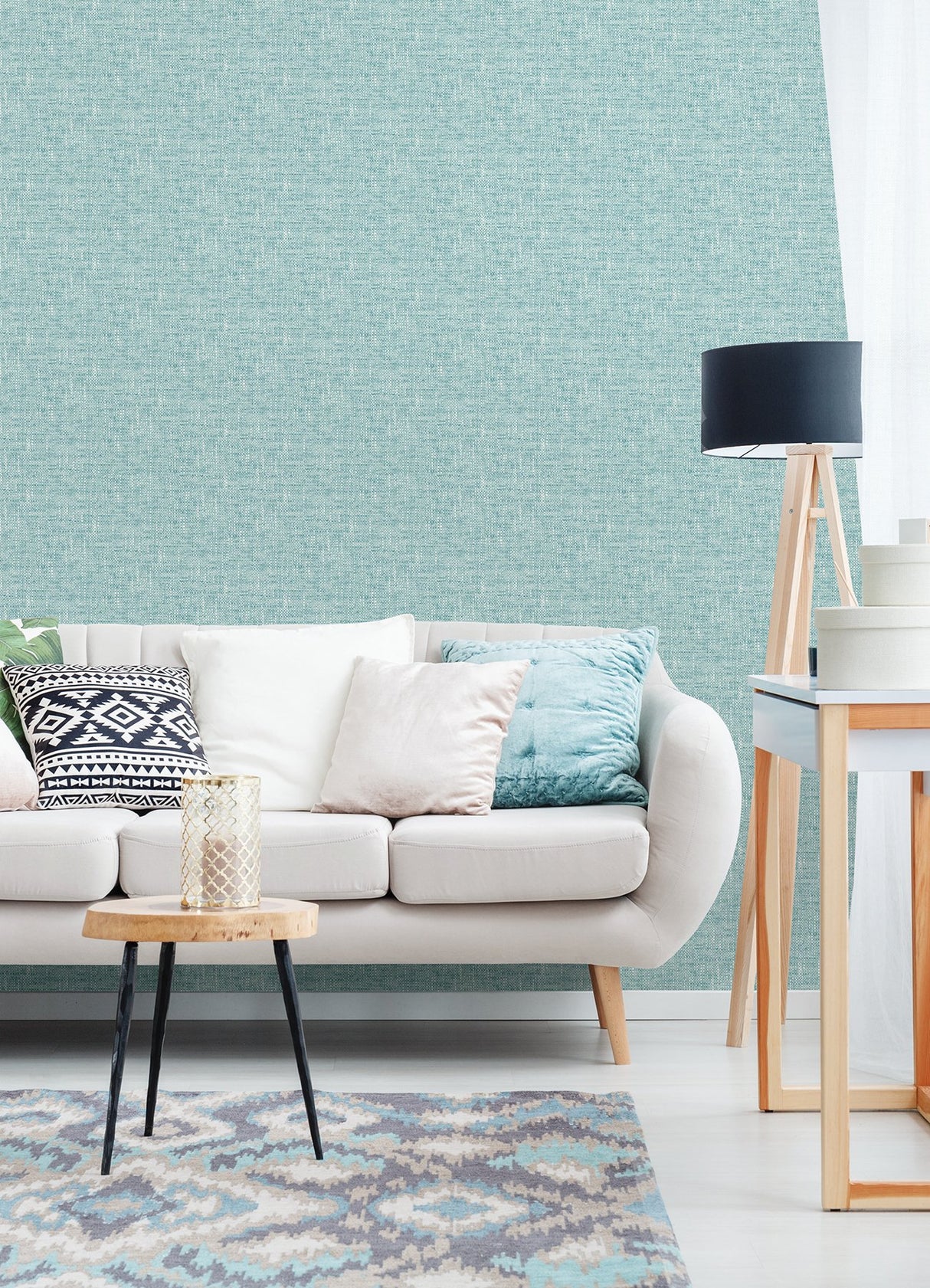 Poplin Texture Aqua Peel & Stick Wallpaper with Textured Woven Look - NuWallpaper NU2919