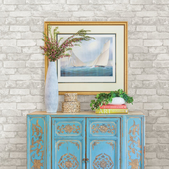 Brick Grey & White Peel & Stick Wallpaper with Rustic Faux Brick Pattern - NuWallpaper NU1653