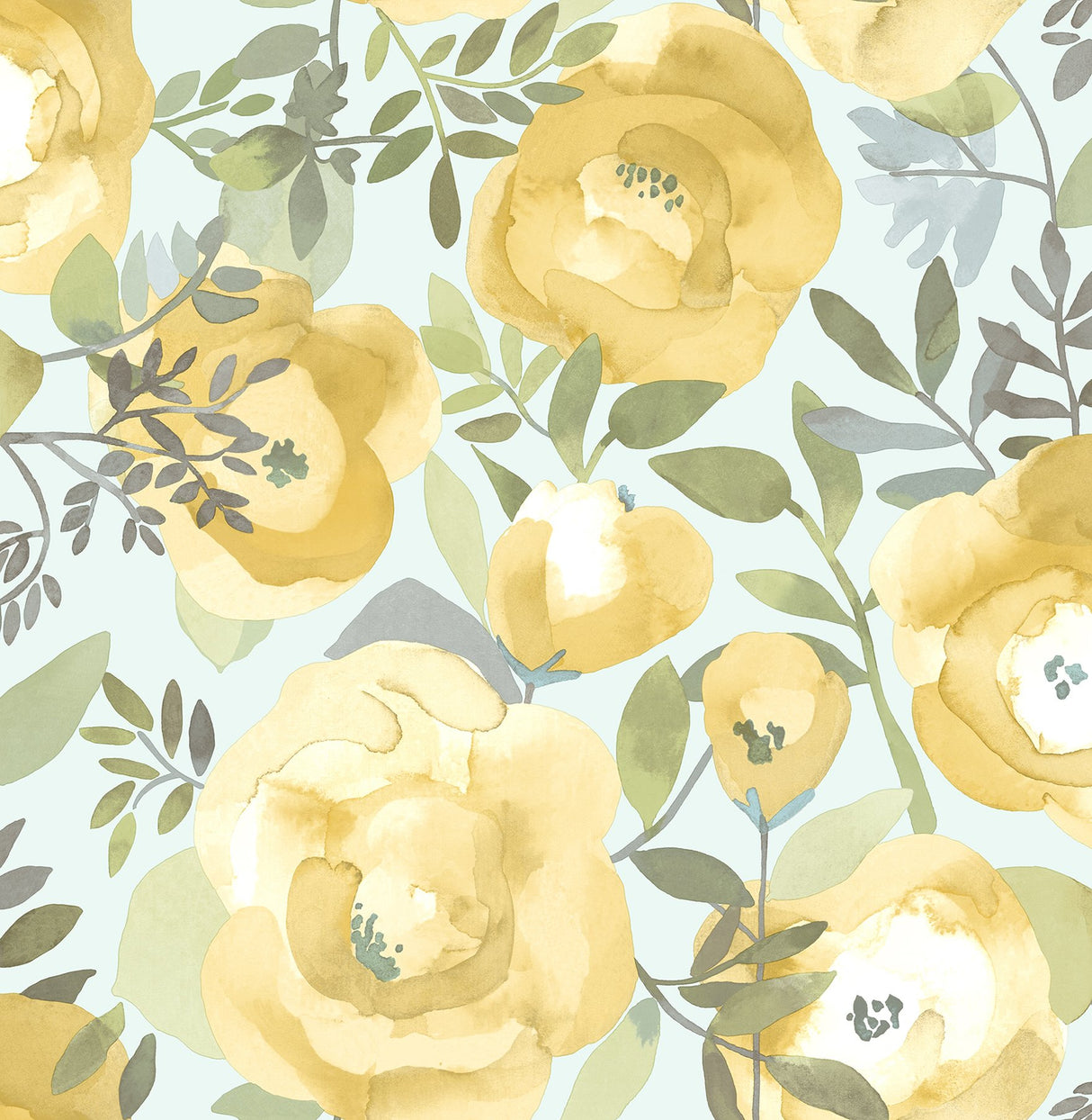 Peachy Keen Yellow Peel & Stick Wallpaper with Watercolor Floral Pattern - NuWallpaper NU3036