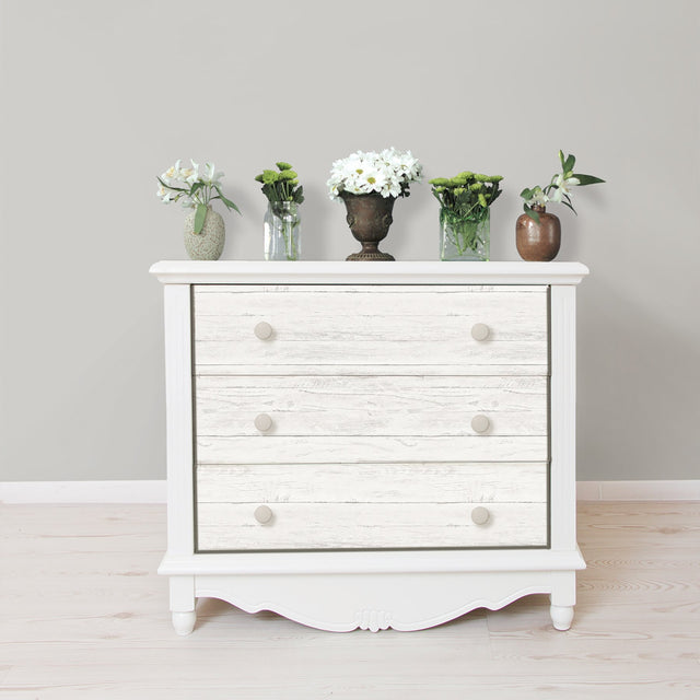 Shiplap Off White Peel & Stick Wallpaper with Distressed Wood Plank Pattern - NuWallpaper NU2187