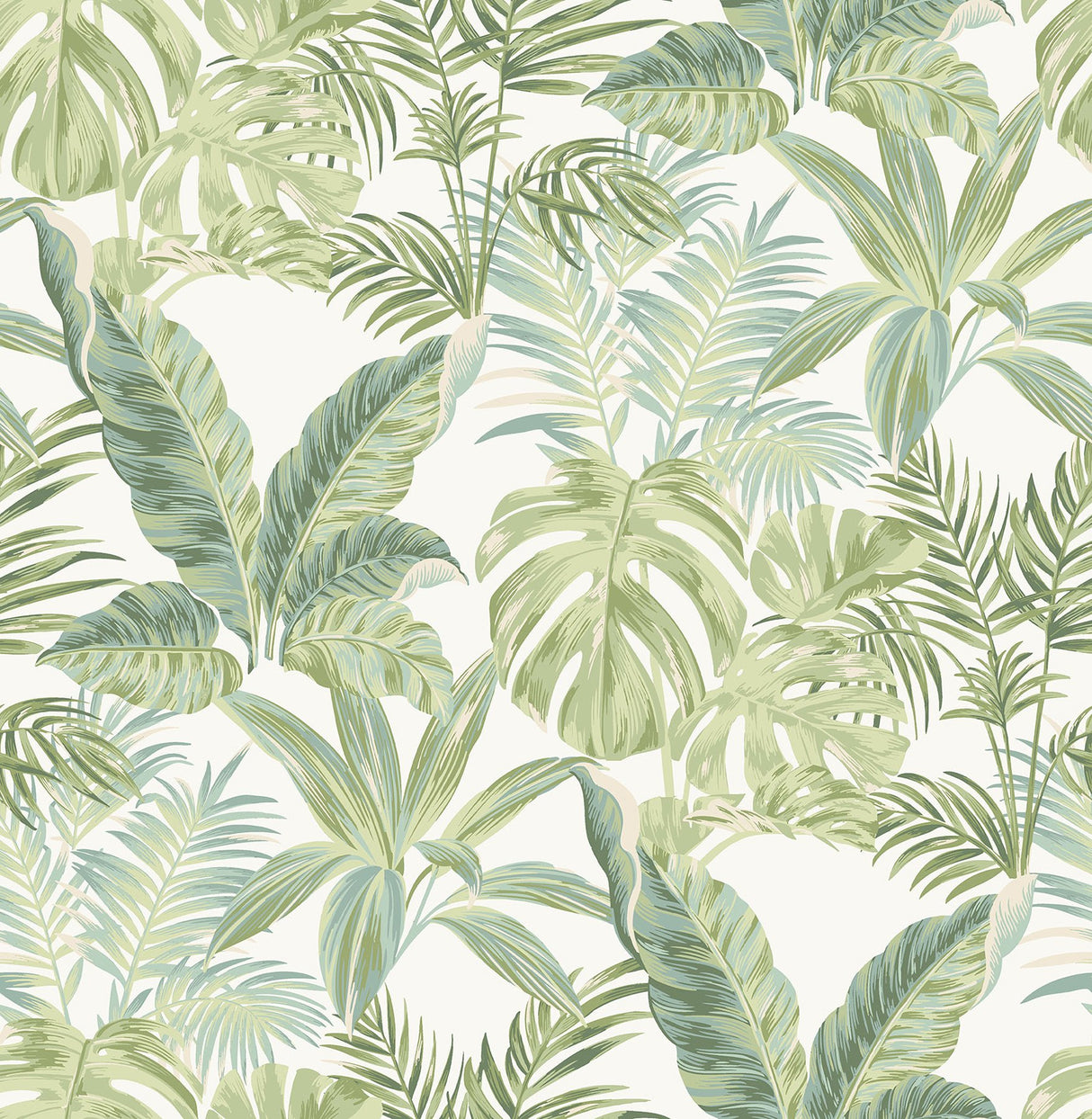 Madagascar Green Peel & Stick Wallpaper with Tropical Botanical Leaves Pattern - NuWallpaper NU3382