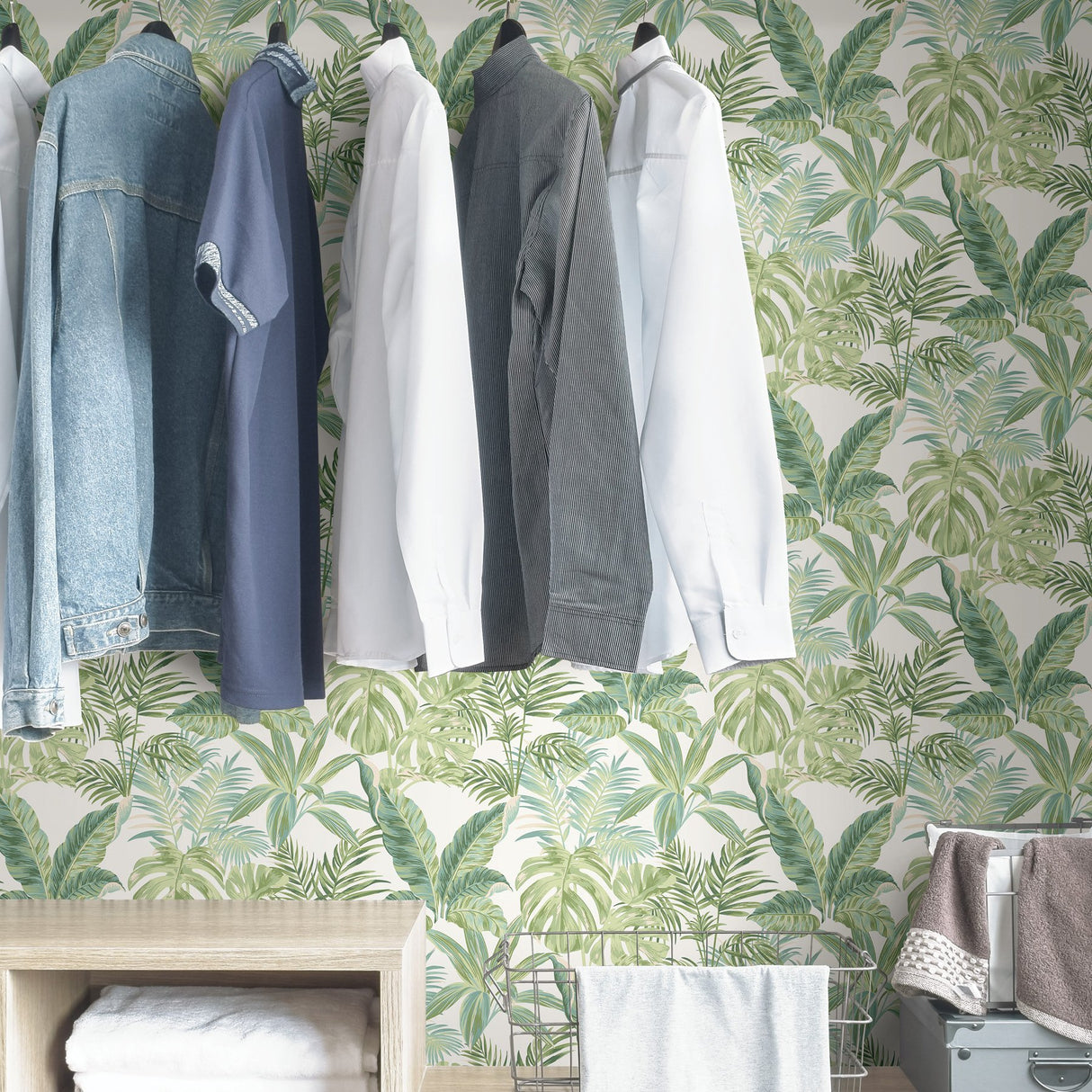 Madagascar Green Peel & Stick Wallpaper with Tropical Botanical Leaves Pattern - NuWallpaper NU3382