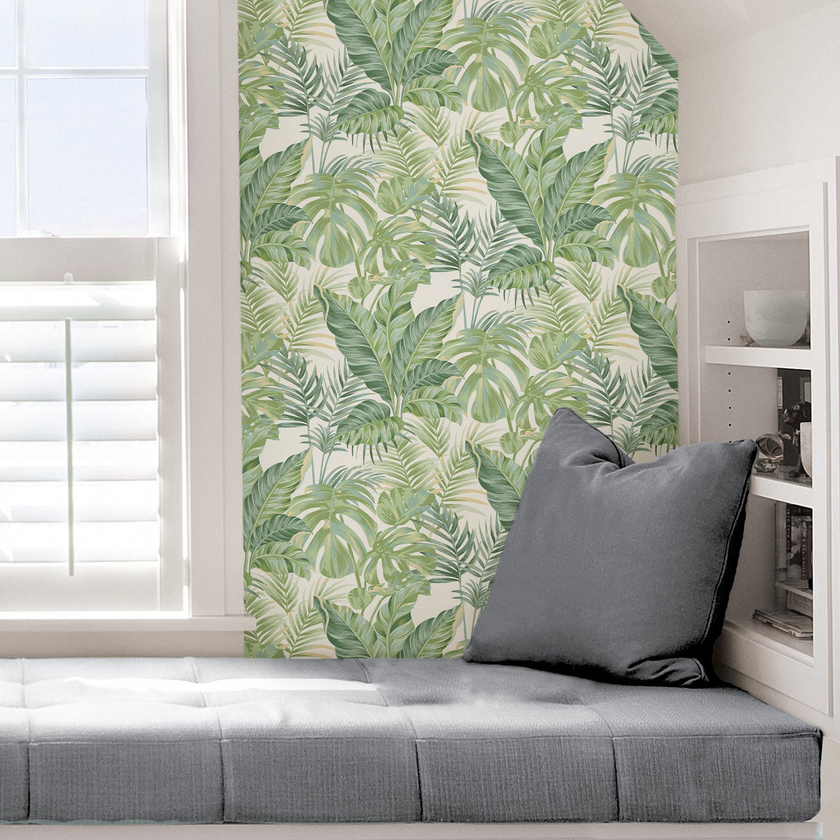 Madagascar Green Peel & Stick Wallpaper with Tropical Botanical Leaves Pattern - NuWallpaper NU3382
