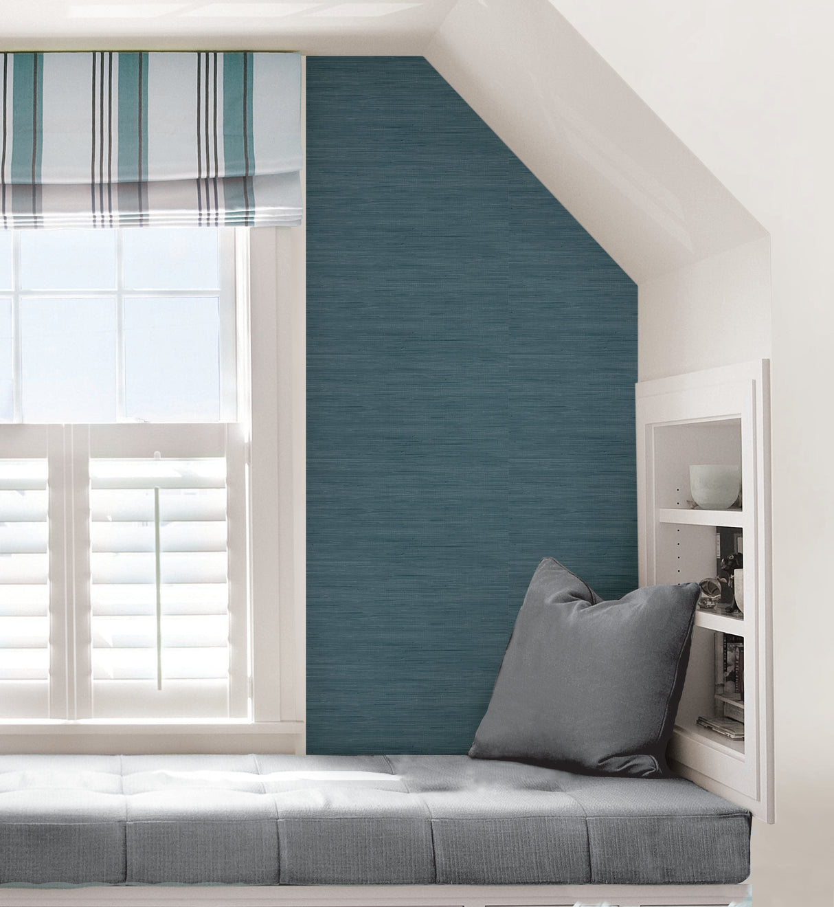 Blue Luxe Faux Grasscloth Blue by NuWallpaper Peel and Stick Wallpaper WallPops 20.5 in x 18 ft About 30.8 sq ft Coverage - NU6004