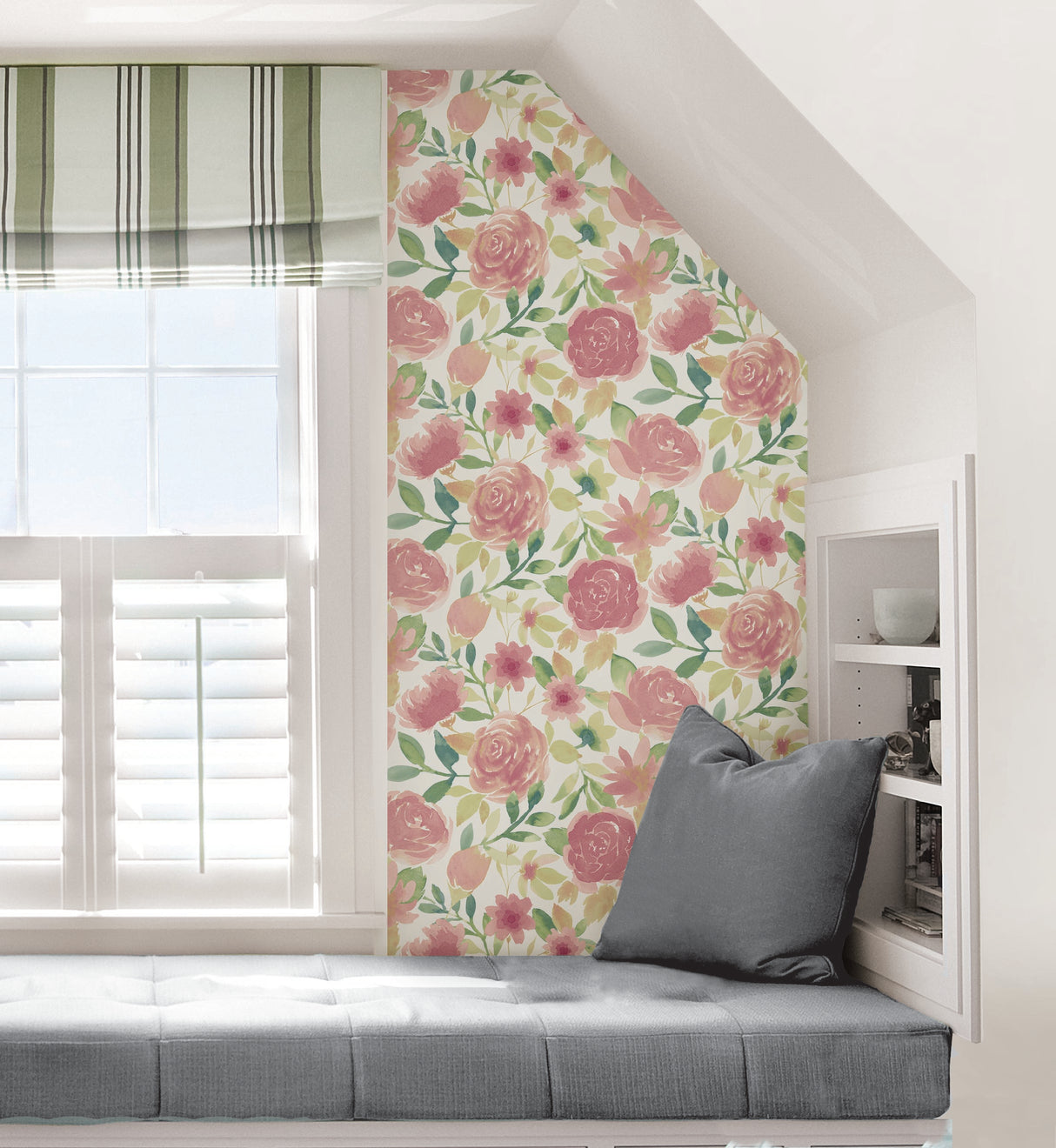 Pink Audrey Pink Large Scale Watercolor Botanical Rose Floral Peel and Stick Removable Wallpaper by NuWallpaper WallPops - NU6006