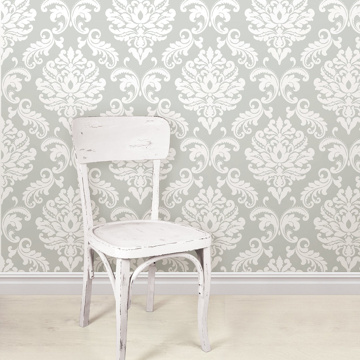 Ariel Grey Damask Peel & Stick Wallpaper - NuWallpaper NUS1935