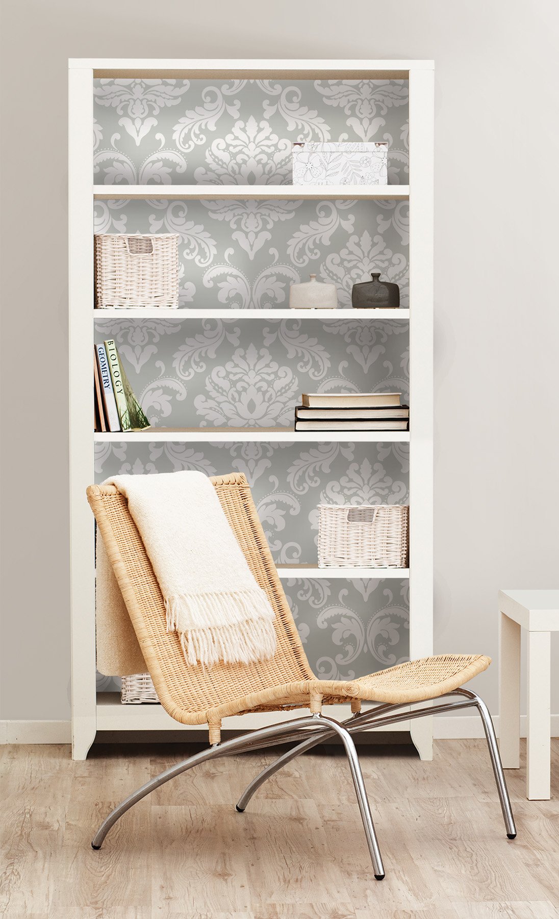 Ariel Grey Damask Peel & Stick Wallpaper - NuWallpaper NUS1935