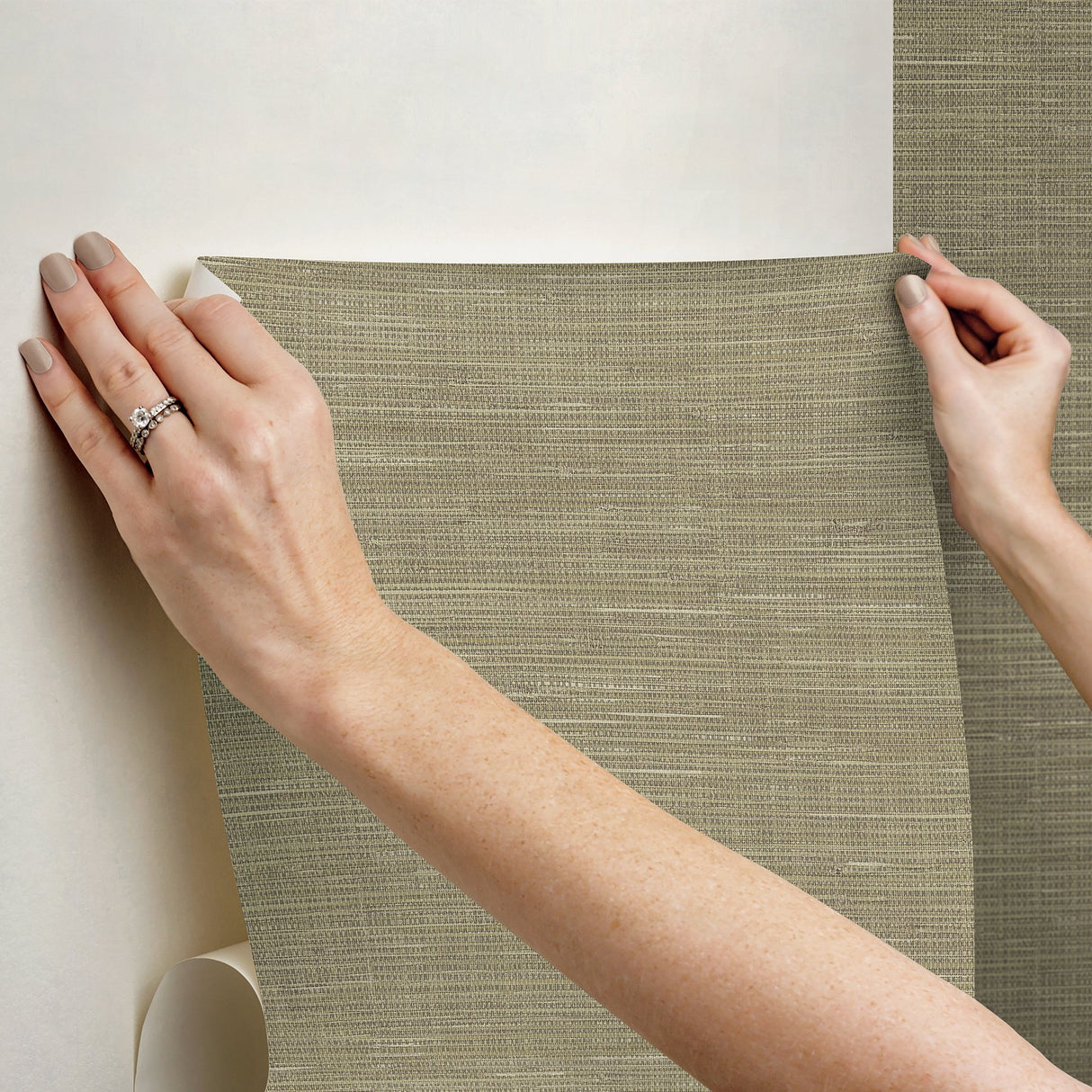 Wheat Grasscloth Peel & Stick Wallpaper in Wheat with Faux Woven Texture, Modern Graphics Pattern - NUS2215