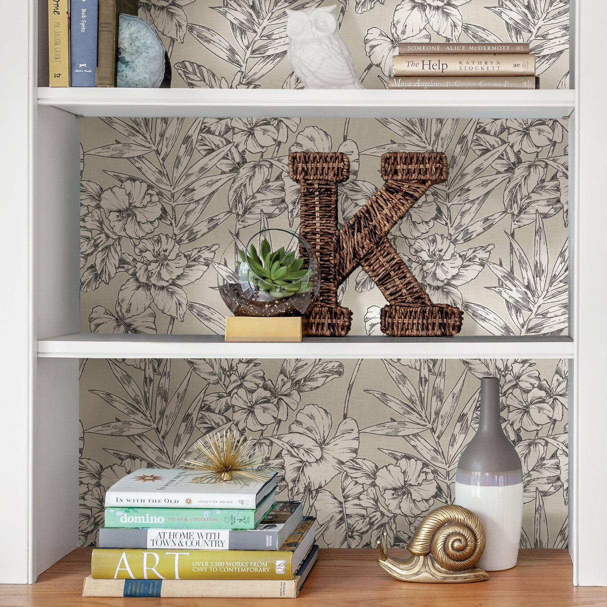 Cayman Grey Peel & Stick Wallpaper with Botanical Floral Pattern - NuWallpaper NUS3145