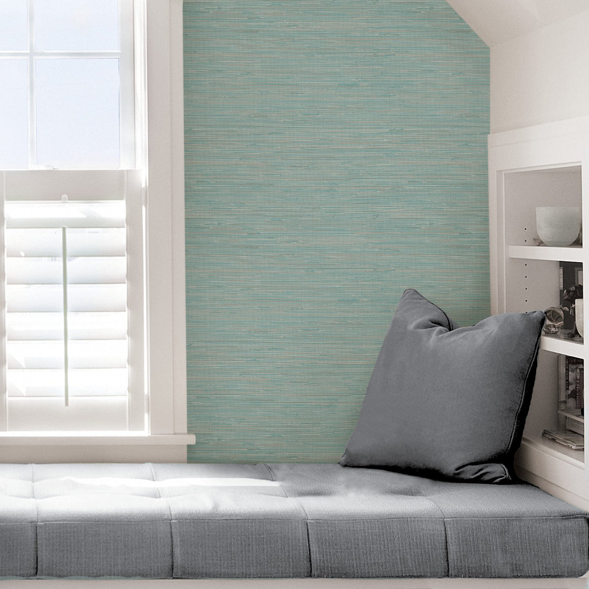 Tibetan Grasscloth Teal Peel & Stick Wallpaper with Faux Grasscloth Pattern - NuWallpaper NUS3337