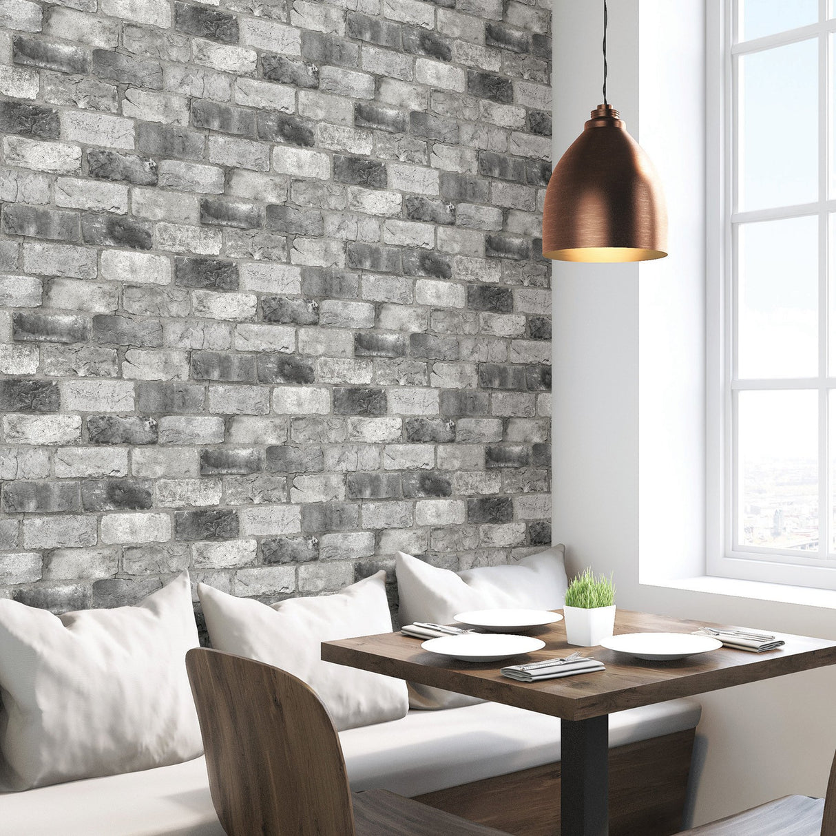 Grey London Brick Peel & Stick Wallpaper with Textured Industrial Brick Pattern - NuWallpaper NUS3550