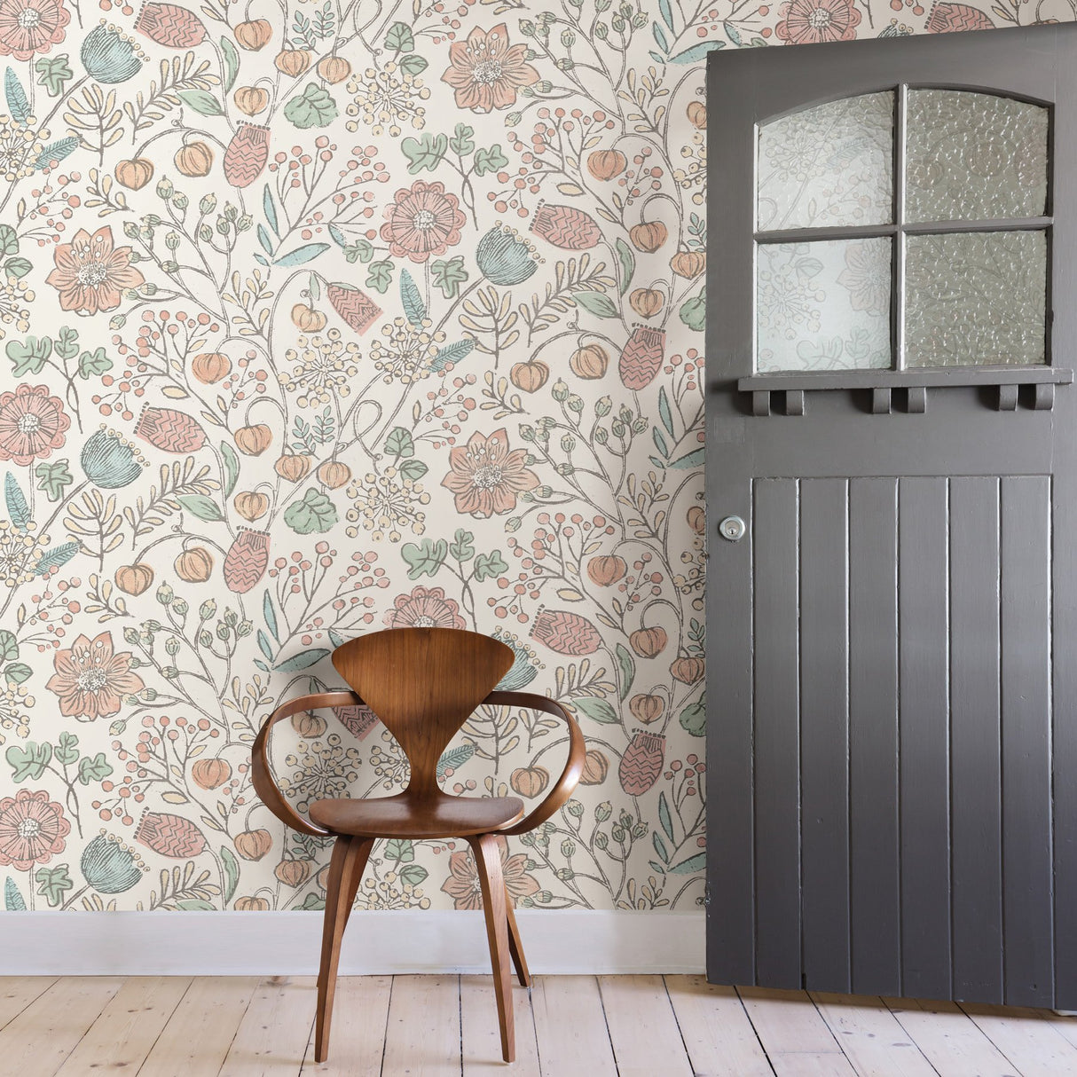Southern Trail Pastel Peel & Stick Wallpaper with Botanical Floral Pattern, Farmhouse Style - NuWallpaper NUS3623