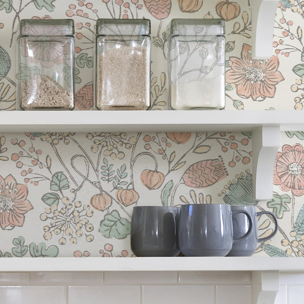 Southern Trail Pastel Peel & Stick Wallpaper with Botanical Floral Pattern, Farmhouse Style - NuWallpaper NUS3623