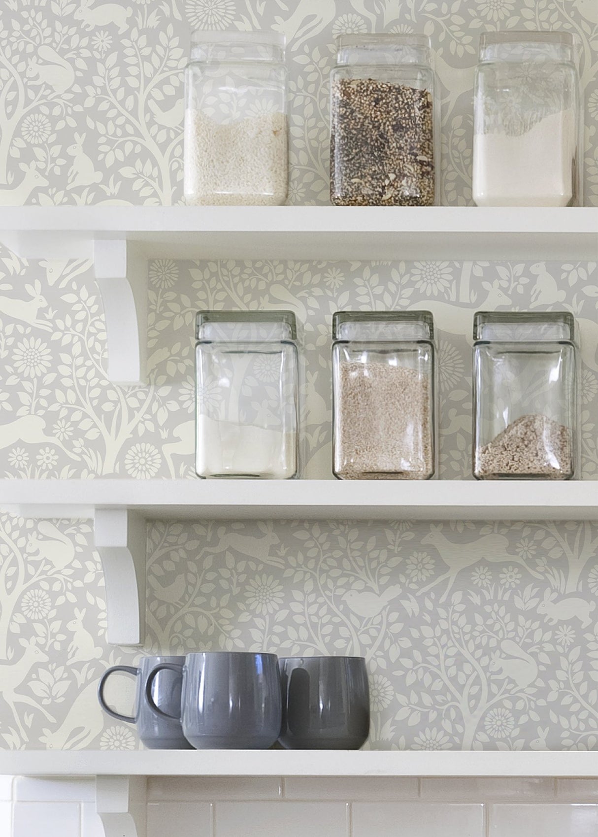 Merriment Grey Peel & Stick Wallpaper with Scandinavian Forest Motif - NuWallpaper NUS3677