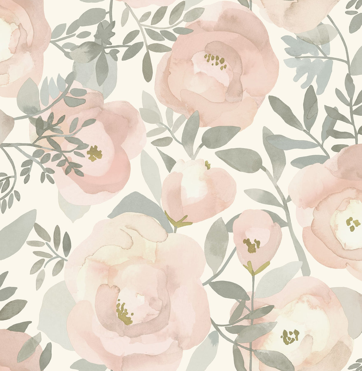 Peachy Keen Rose Peel & Stick Wallpaper with Whimsical Botanical Floral Pattern - NuWallpaper NUS3829