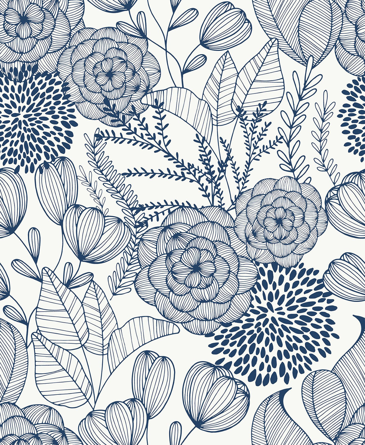 Secret Garden Navy Peel & Stick Wallpaper with Whimsical Botanical Floral Pattern - NuWallpaper NUS3830