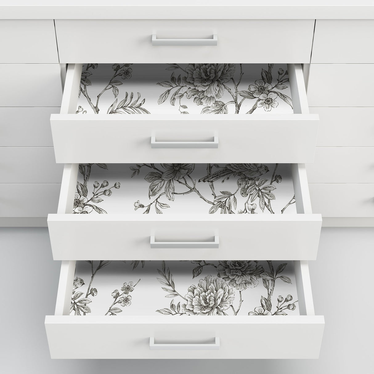 Longwood Charcoal Peel & Stick Wallpaper with Vintage Botanical Floral Pattern - NuWallpaper NUS3832