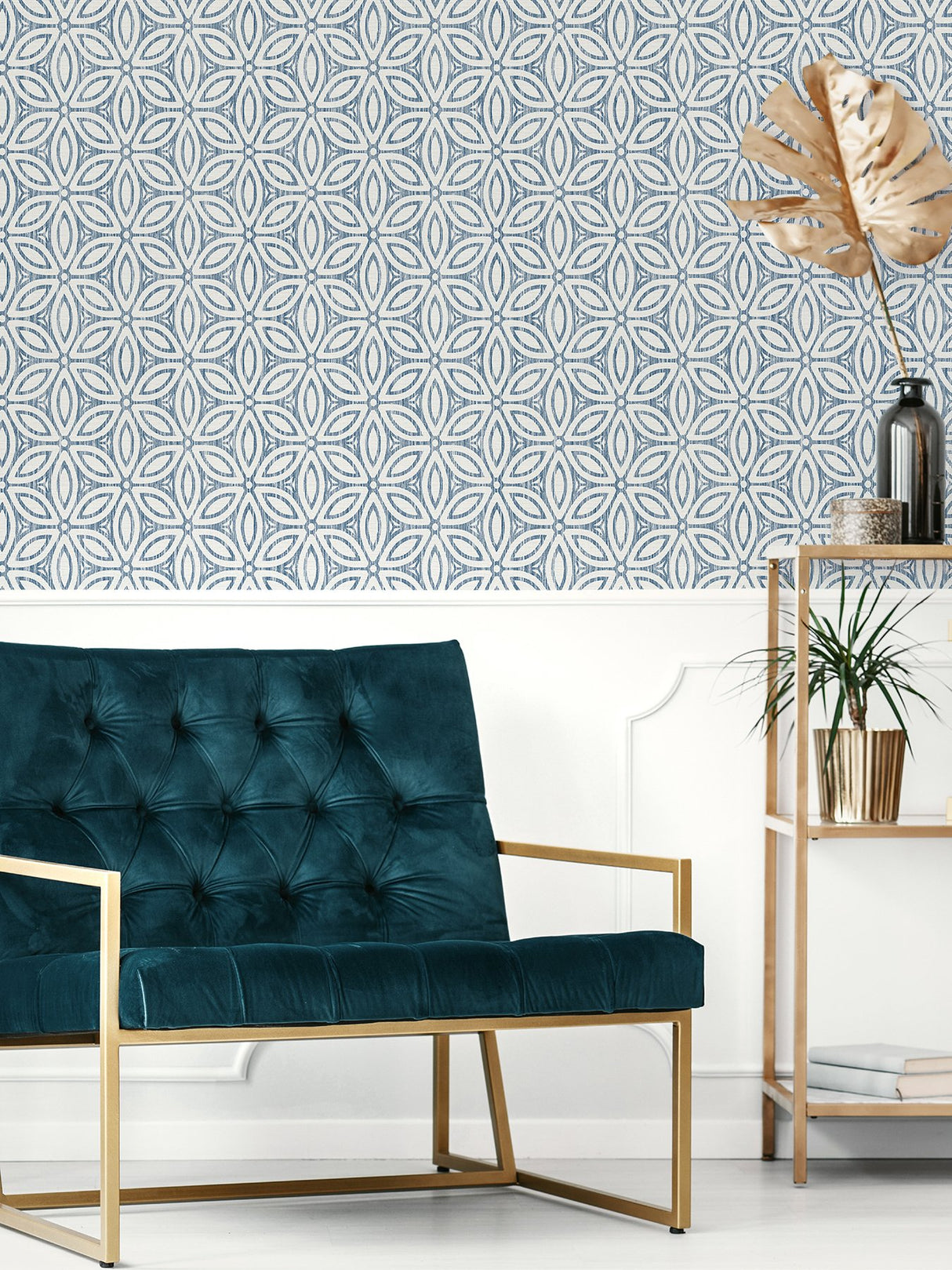 Hepatica Petal Blue Peel & Stick String Wallpaper with Modern Botanical Floral Pattern - NuWallpaper NUS3958