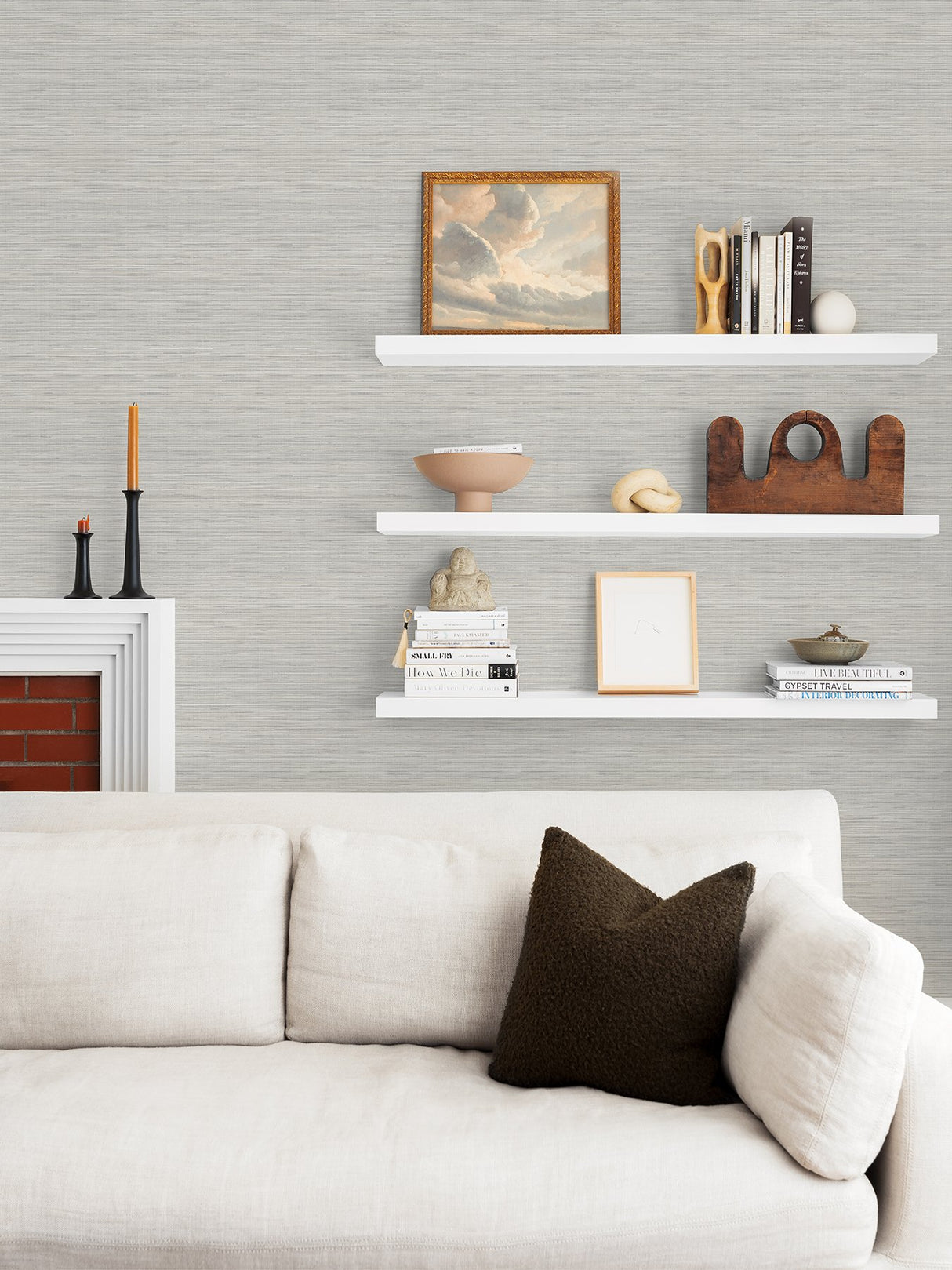 Crossweave Grey Peel & Stick Wallpaper with Textured String Effect - NuWallpaper NUS3960
