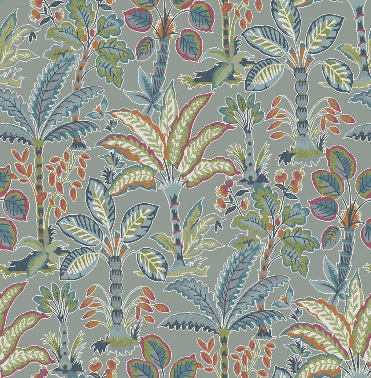 Kapok Grey Peel & Stick Wallpaper with Bohemian Botanical Trees Pattern - NuWallpaper NUS4003
