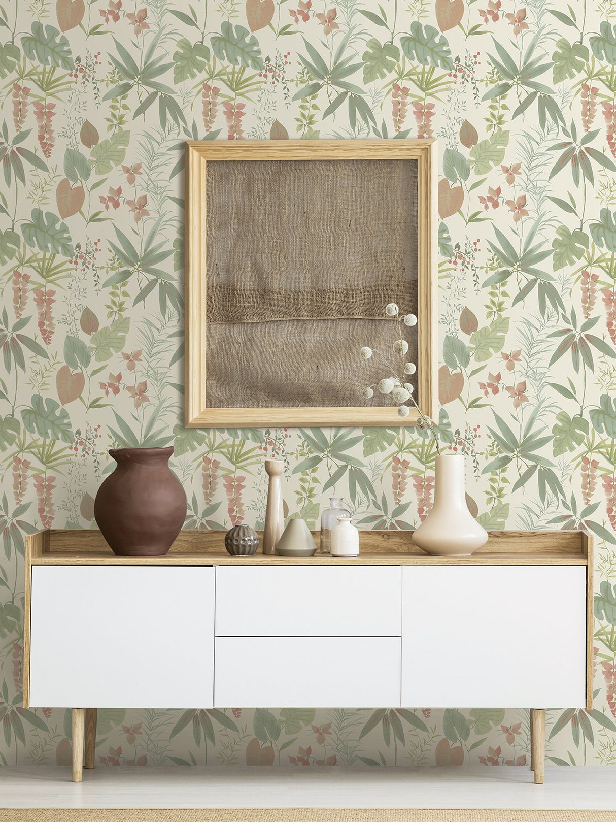 Maldives Warm Peel & Stick Wallpaper with Botanical Leaves Motif - Brewster NUS4007
