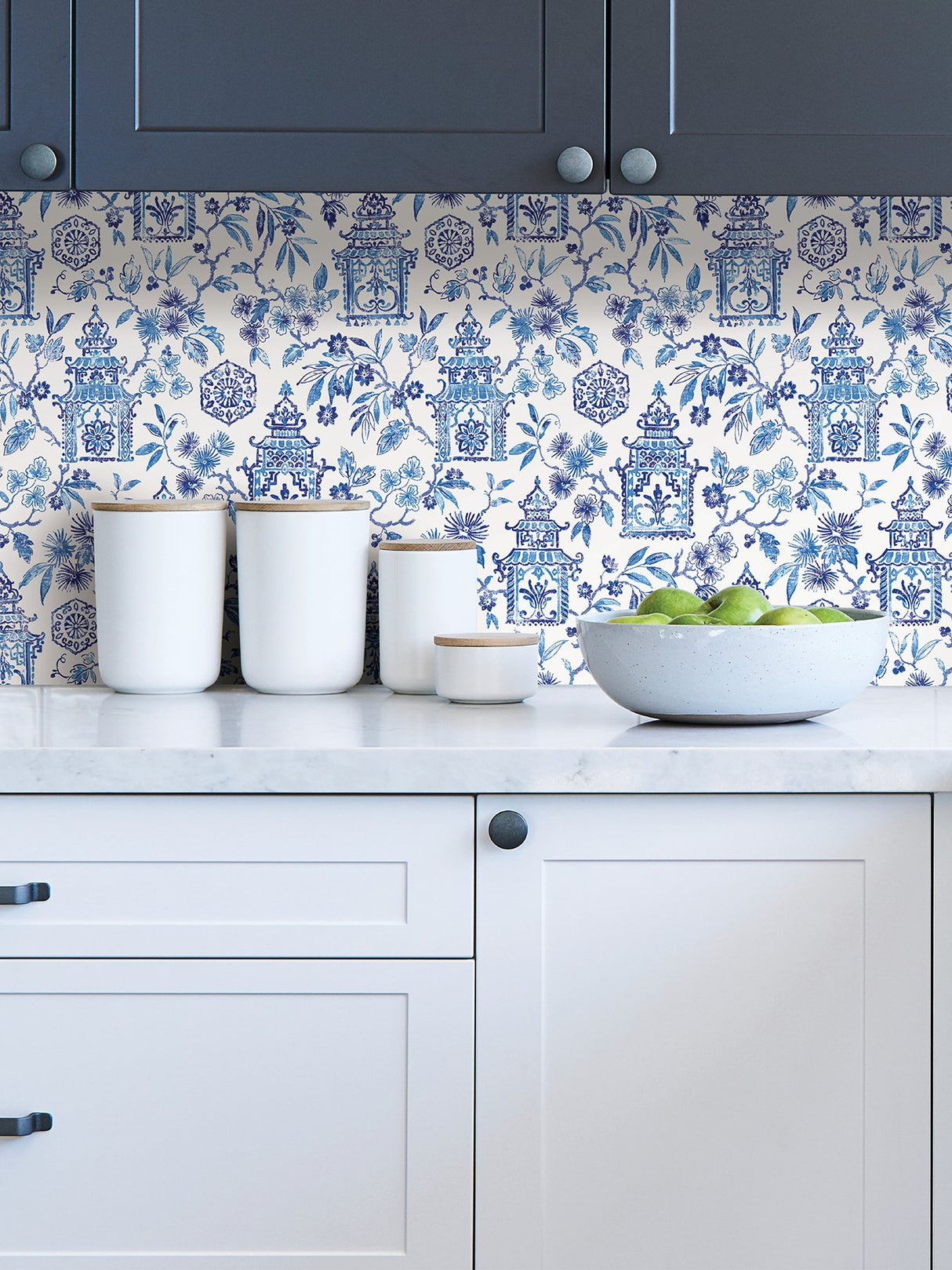 Danson Blue Peel & Stick Wallpaper with Botanical Novelty Motif - NuWallpaper NUS4035