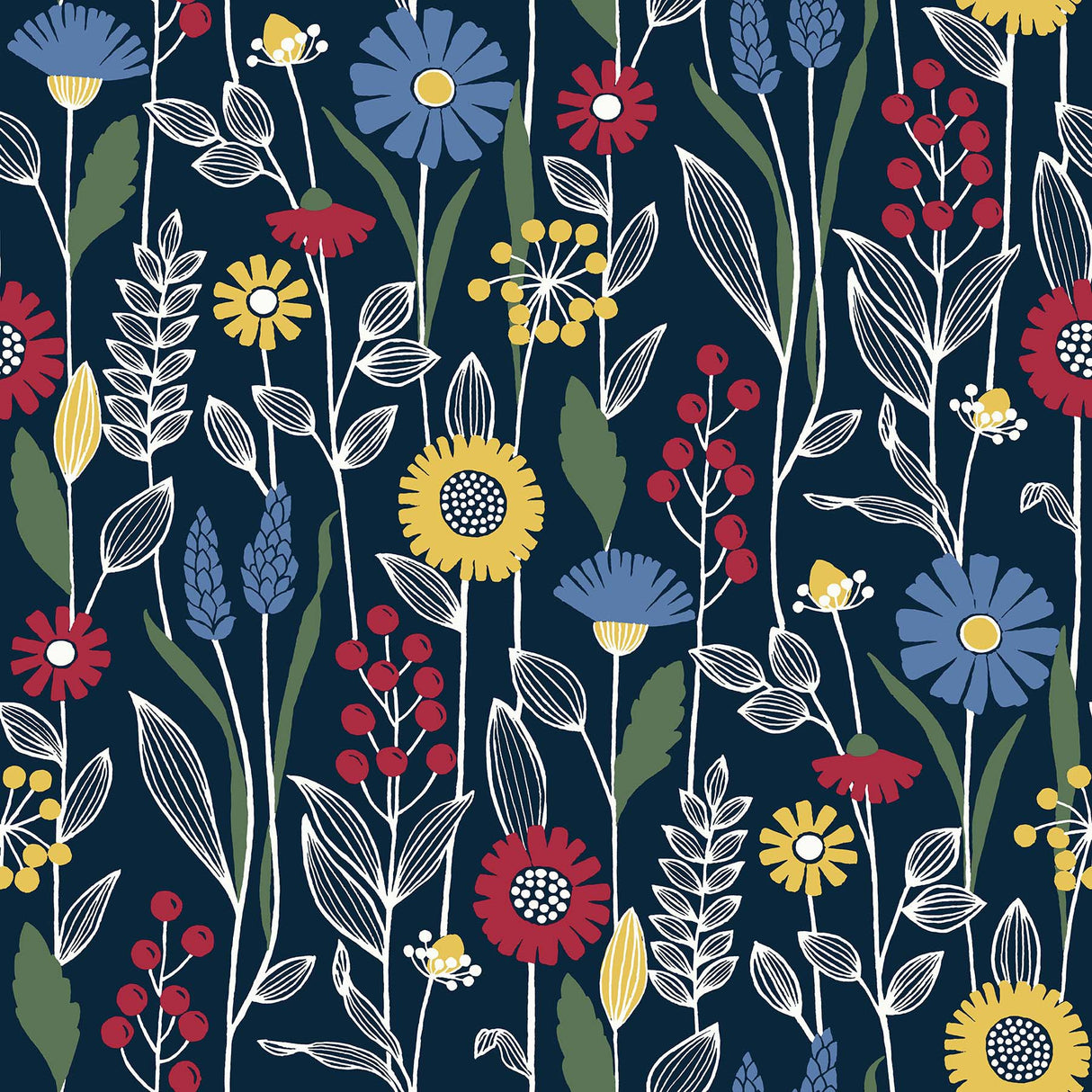 Jane Navy Peel & Stick Wallpaper with Scandinavian Botanical Floral Pattern - NuWallpaper NUS4045